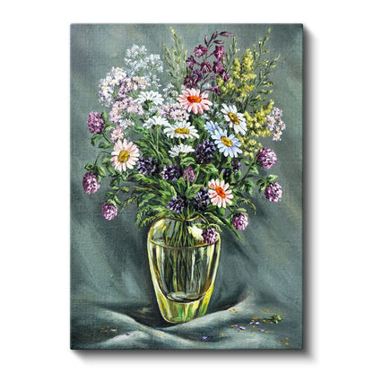 Kır Çiçekleri - Cam Vazoda Doğal Buket Kanvas Tablo