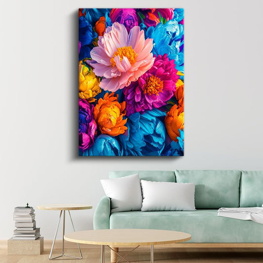 Renkli Şakayıklar - Canlı Renklerde Çiçek Kompozisyonu Kanvas Tablo