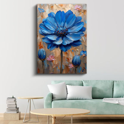 Mavi Papatya - Dokulu Fırça Darbeleriyle Modern Çiçek Kanvas Tablo