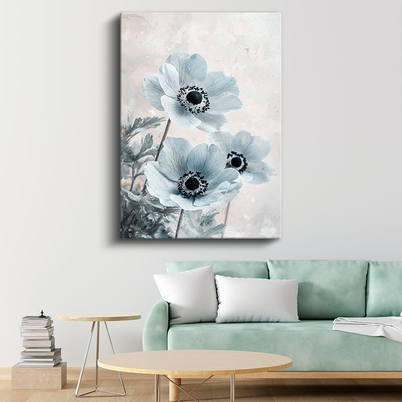 Buz Mavisi Gelincikler - Minimalist Çiçek Portresi Kanvas Tablo