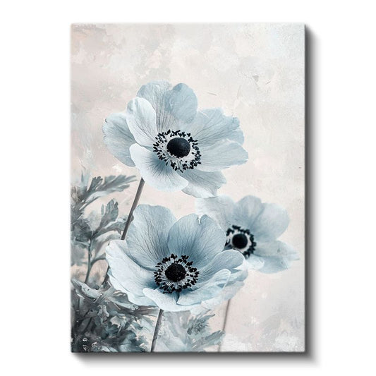 Buz Mavisi Gelincikler - Minimalist Çiçek Portresi Kanvas Tablo