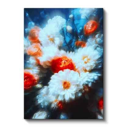 Beyaz Papatyalar - Mavi Fonda Turuncu Detaylı Buket Kanvas Tablo