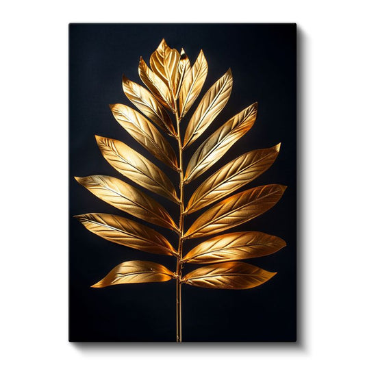 Altın Yapraklar - Siyah Fonda Lüks Botanik Detay Kanvas Tablo