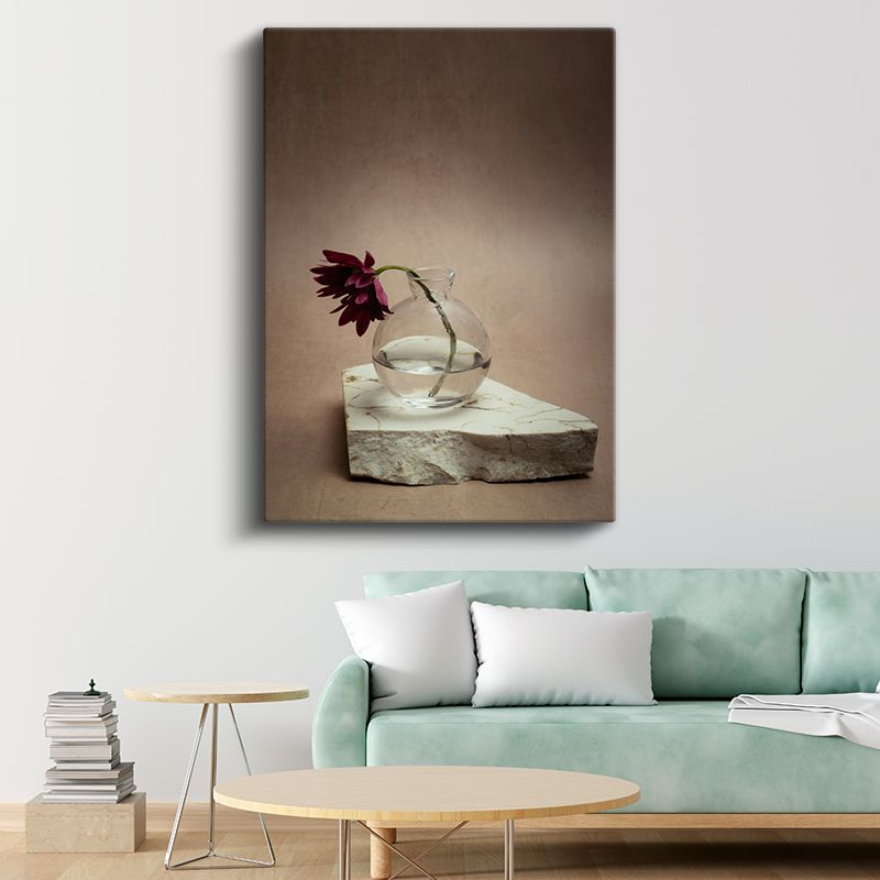 Bordo Gerbera - Minimalist Cam Vazoda Çiçek Kanvas Tablo