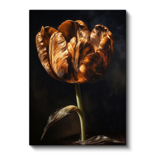 Altın Lale - Siyah Fonda Dramatik Çiçek Portresi Kanvas Tablo