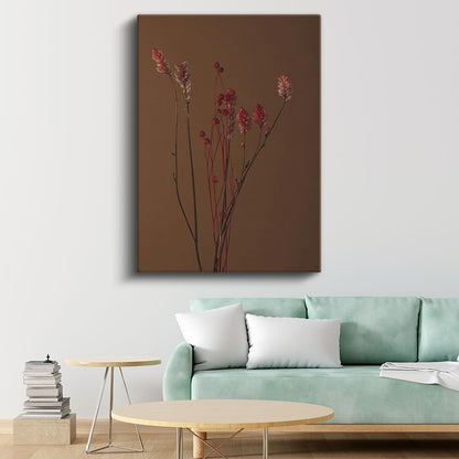 Kuru Çiçekler - Kahverengi Fonda Doğal Bitki Kompozisyonu Kanvas Tablo