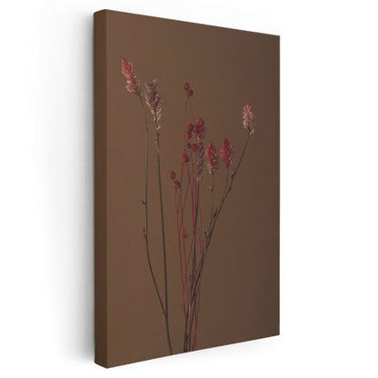 Kuru Çiçekler - Kahverengi Fonda Doğal Bitki Kompozisyonu Kanvas Tablo
