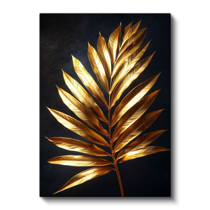 Altın Palmiye - Siyah Fonda Lüks Botanik Detay Kanvas Tablo
