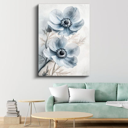 Mavi Anemonlar - Soft Pastel Tonlarda Çiçek İkilisi Kanvas Tablo