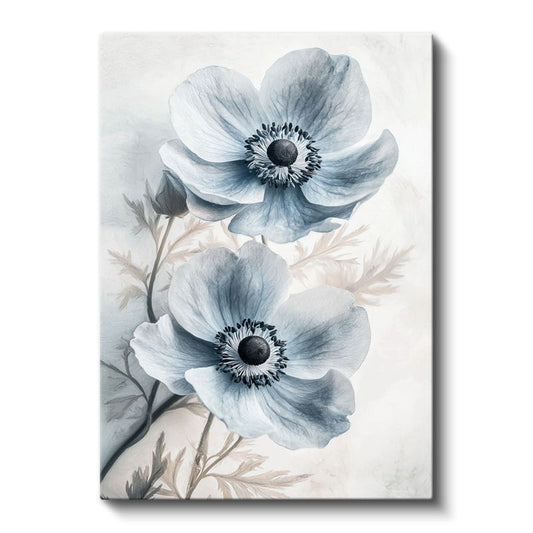 Mavi Anemonlar - Soft Pastel Tonlarda Çiçek İkilisi Kanvas Tablo