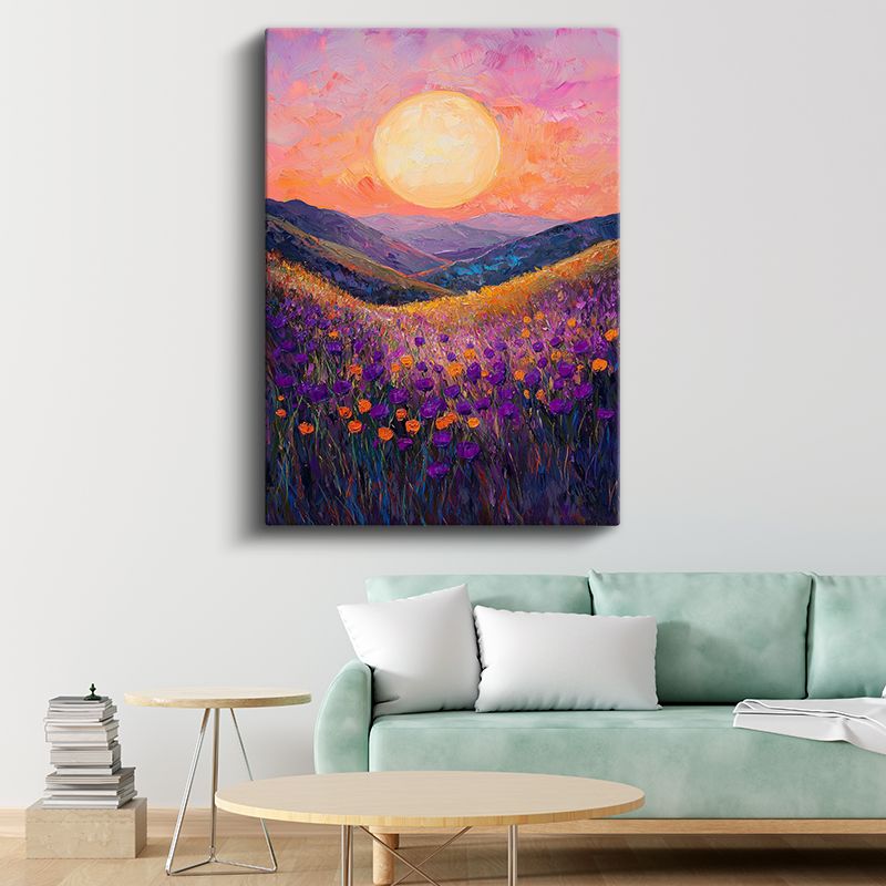 Lavanta Tarlası - Turuncu Gün Batımı Manzarası Kanvas Tablo