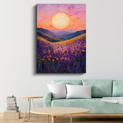 Lavanta Tarlası - Turuncu Gün Batımı Manzarası Kanvas Tablo