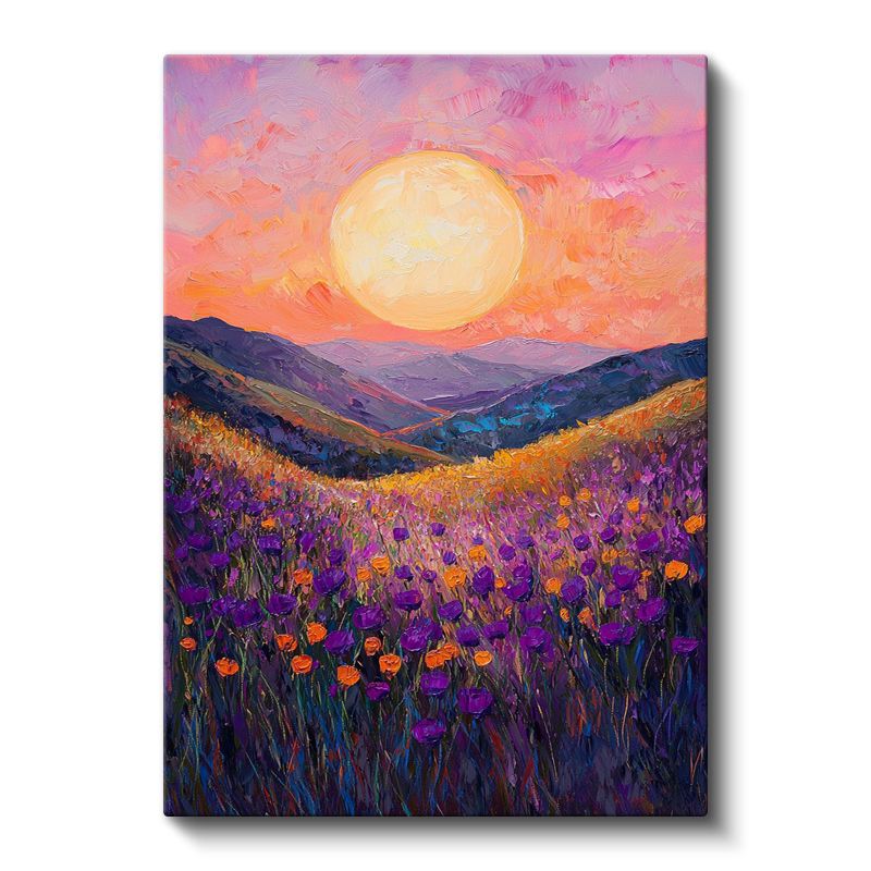 Lavanta Tarlası - Turuncu Gün Batımı Manzarası Kanvas Tablo