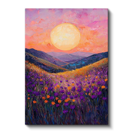 Lavanta Tarlası - Turuncu Gün Batımı Manzarası Kanvas Tablo