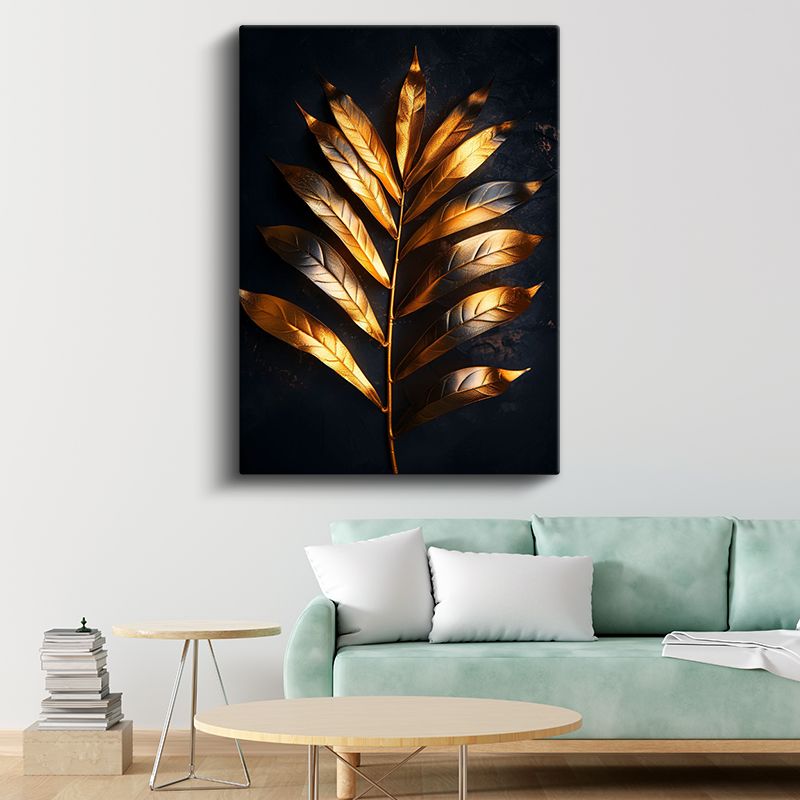 Altın Yapraklar - Işıltılı Botanik Detay Kanvas Tablo