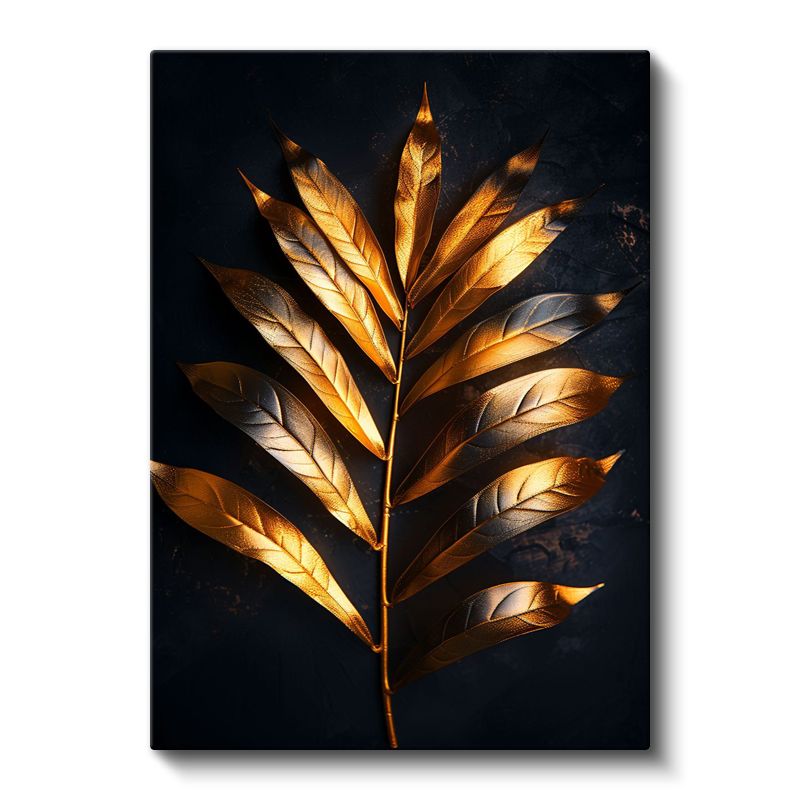 Altın Yapraklar - Işıltılı Botanik Detay Kanvas Tablo