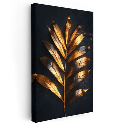 Altın Yapraklar - Işıltılı Botanik Detay Kanvas Tablo