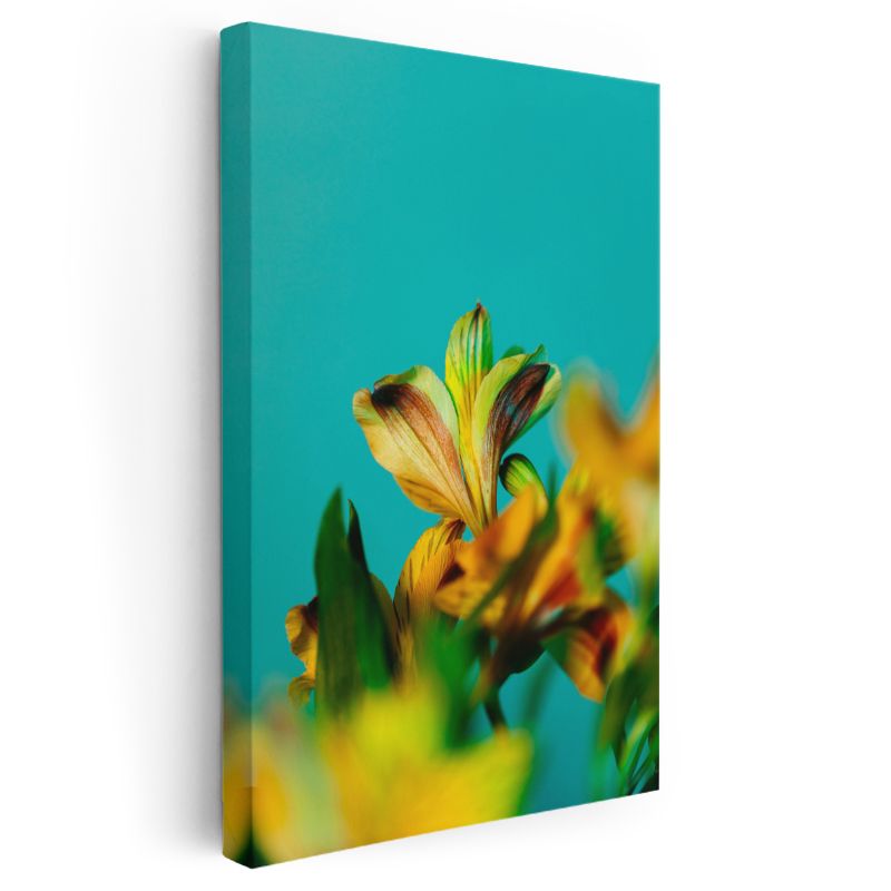 Turkuaz Gökyüzü Zambakları - Canlı Sarı Çiçek Kanvas Tablo