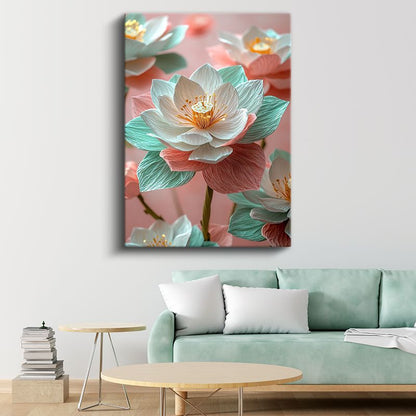 Pastel Nilüfer Çiçeği - Romantik Çok Katmanlı Kanvas Tablo