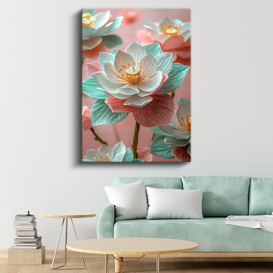 Pastel Nilüfer Çiçeği - Romantik Çok Katmanlı Kanvas Tablo