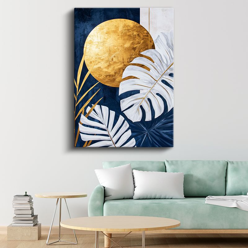 Modern Palmiye Yaprakları - Lüks Altın Ay Detaylı Kanvas Tablo