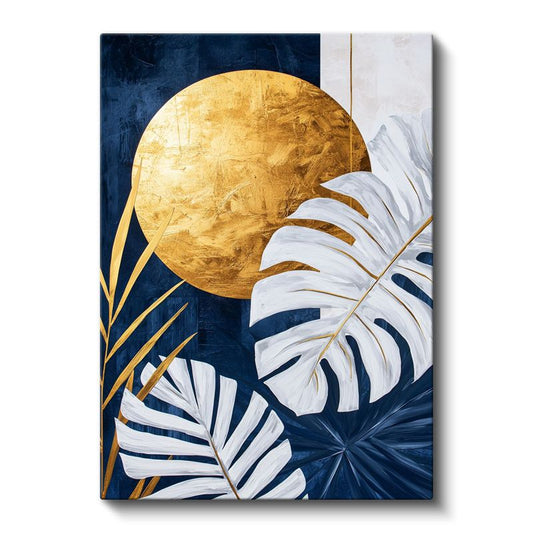 Modern Palmiye Yaprakları - Lüks Altın Ay Detaylı Kanvas Tablo