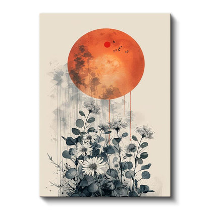Turuncu Ay Papatyalar - Soyut Doğa Manzarası Kanvas Tablo