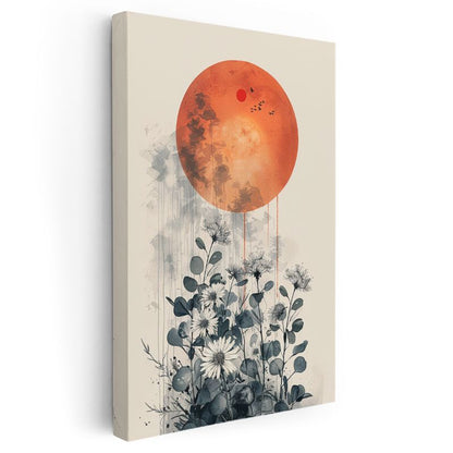 Turuncu Ay Papatyalar - Soyut Doğa Manzarası Kanvas Tablo
