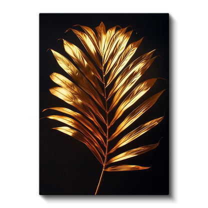 Altın Palmiye Yaprağı - Lüks Siyah Fon Botanik Kanvas Tablo