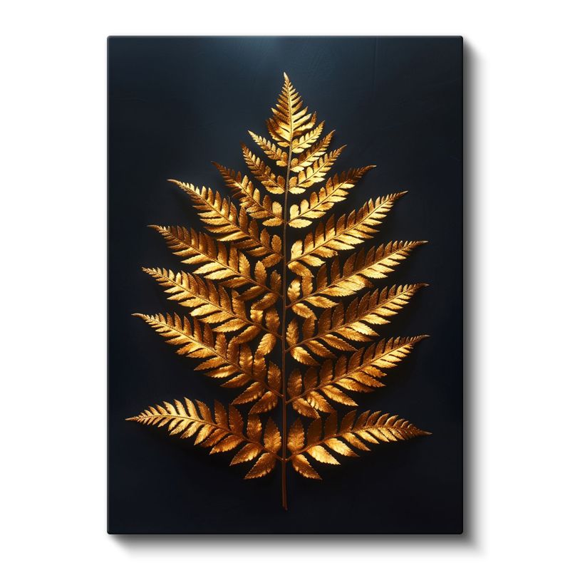 Altın Eğrelti Otu - Zarif Metalik Yaprak Kanvas Tablo