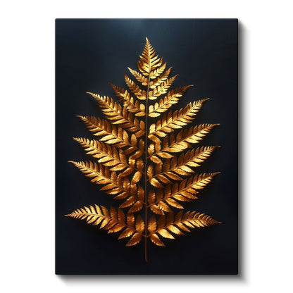 Altın Eğrelti Otu - Zarif Metalik Yaprak Kanvas Tablo