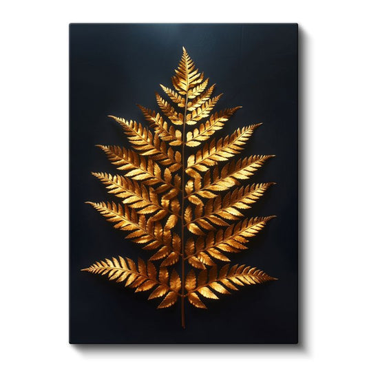 Altın Eğrelti Otu - Zarif Metalik Yaprak Kanvas Tablo