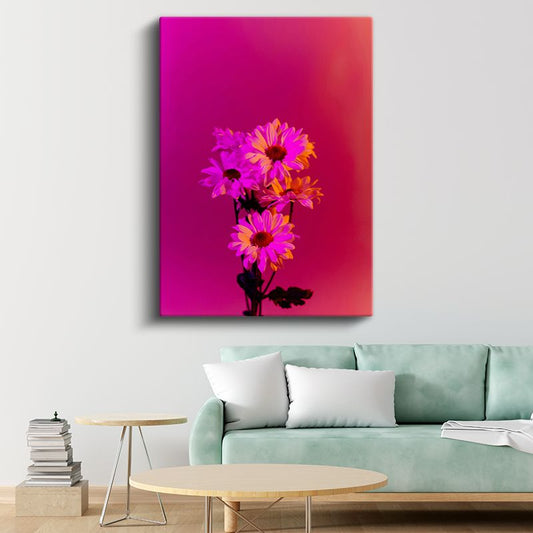 Fuşya Papatyalar - Canlı Neon Çiçek Buketi Kanvas Tablo