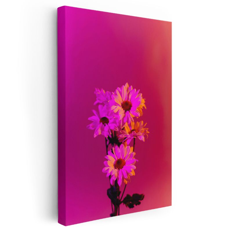Fuşya Papatyalar - Canlı Neon Çiçek Buketi Kanvas Tablo
