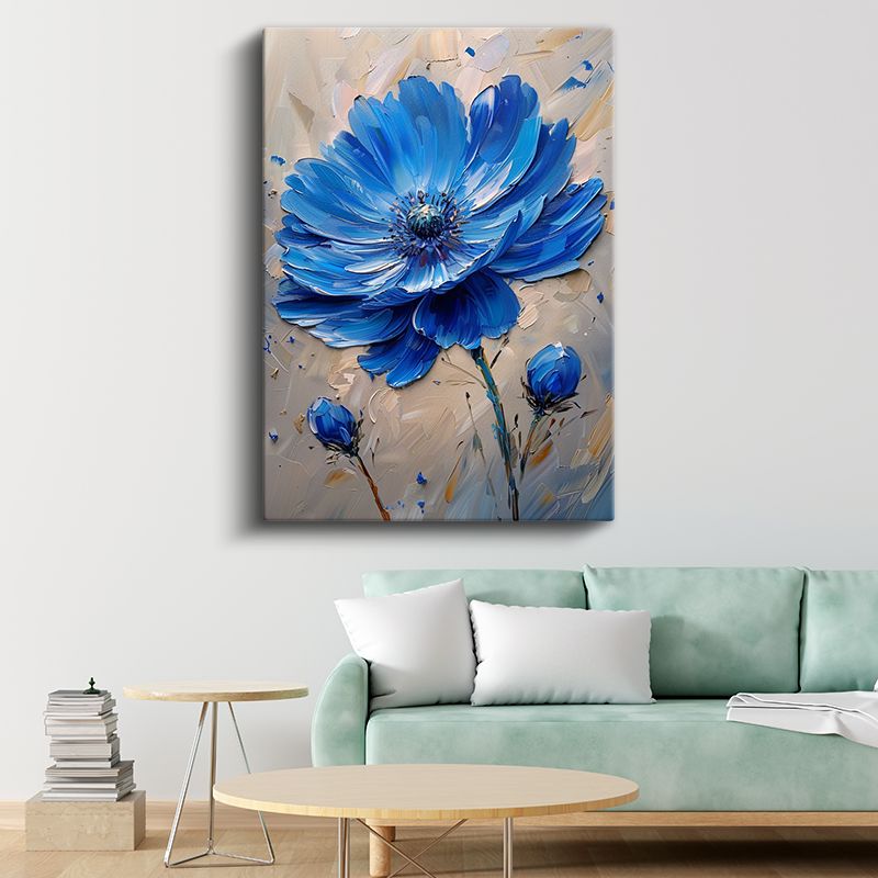 Mavi Anemon - Tekstürlü Boya Bıçağı Tekniği Kanvas Tablo