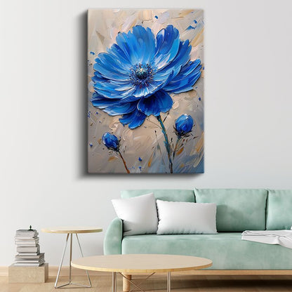 Mavi Anemon - Tekstürlü Boya Bıçağı Tekniği Kanvas Tablo