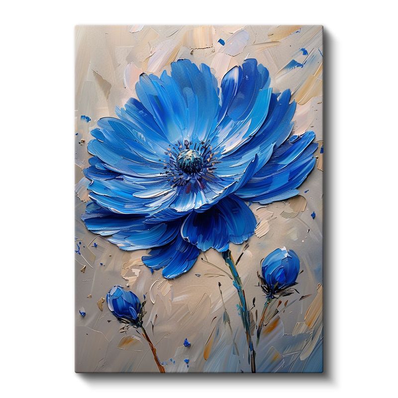 Mavi Anemon - Tekstürlü Boya Bıçağı Tekniği Kanvas Tablo