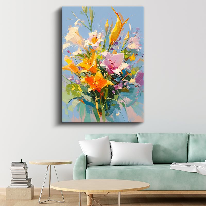 Renkli Zambak Buketi - İzlenimci Çiçek Kompozisyonu Kanvas Tablo