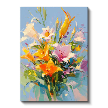 Renkli Zambak Buketi - İzlenimci Çiçek Kompozisyonu Kanvas Tablo