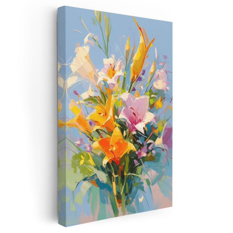 Renkli Zambak Buketi - İzlenimci Çiçek Kompozisyonu Kanvas Tablo