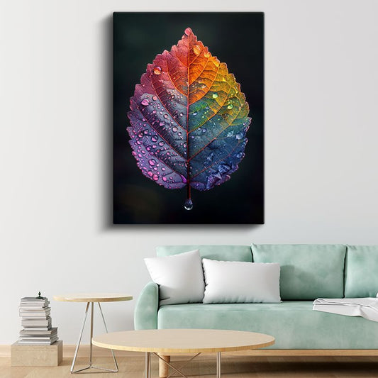 Sonbahar Yaprak - Çiy Damlalı Renk Geçişli Kanvas Tablo
