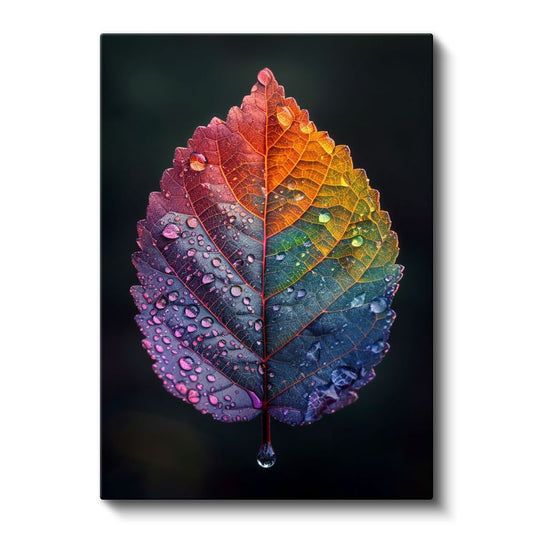 Sonbahar Yaprak - Çiy Damlalı Renk Geçişli Kanvas Tablo