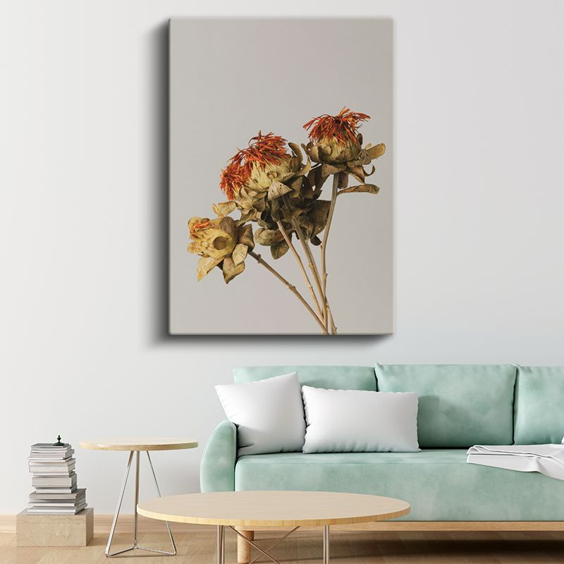 Kurumuş Çiçekler - Nostaljik Turuncu Detaylı Botanik Kanvas Tablo