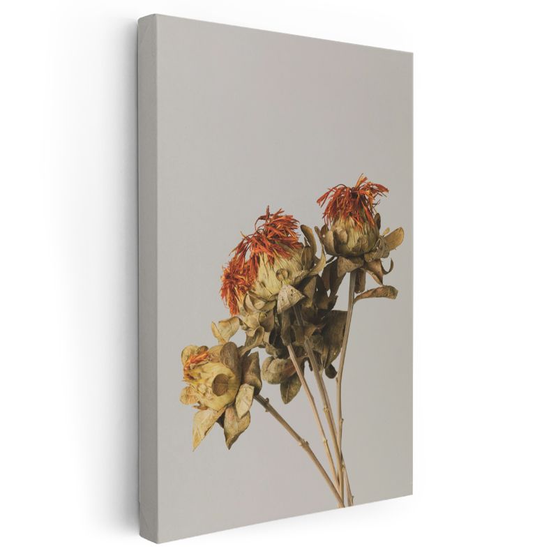 Kurumuş Çiçekler - Nostaljik Turuncu Detaylı Botanik Kanvas Tablo