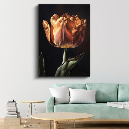 Amber Lale - Dramatik Siyah Fonlu Çiçek Portresi Kanvas Tablo