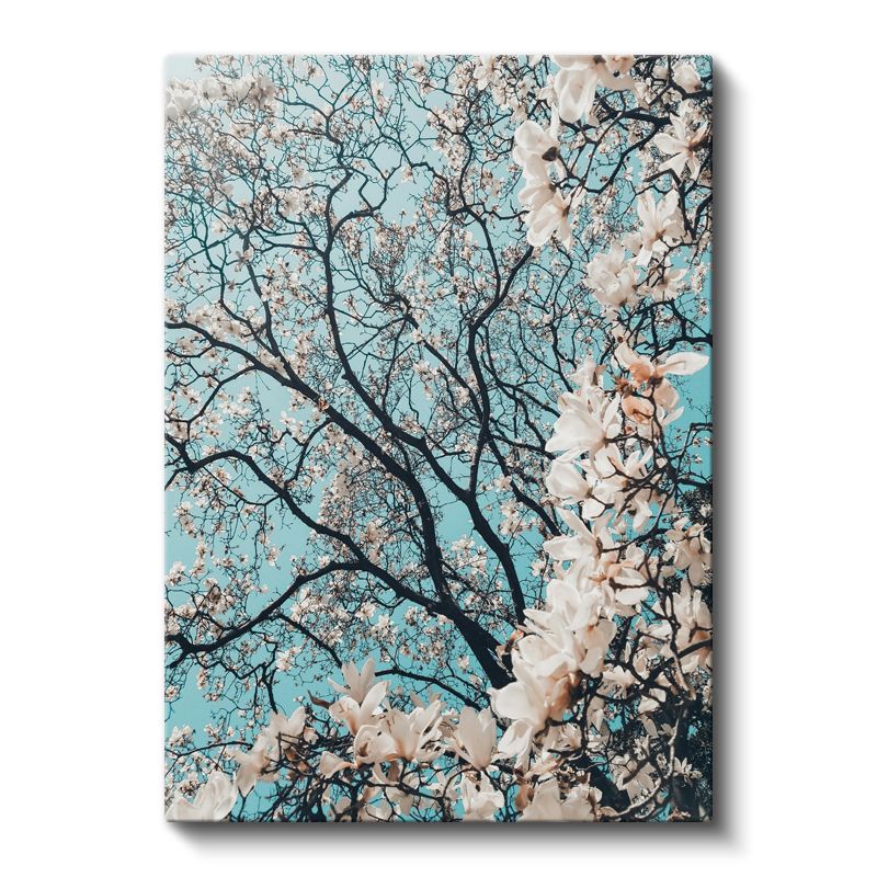 Bahar Dalları - Turkuaz Gökyüzünde Beyaz Çiçekler Kanvas Tablo