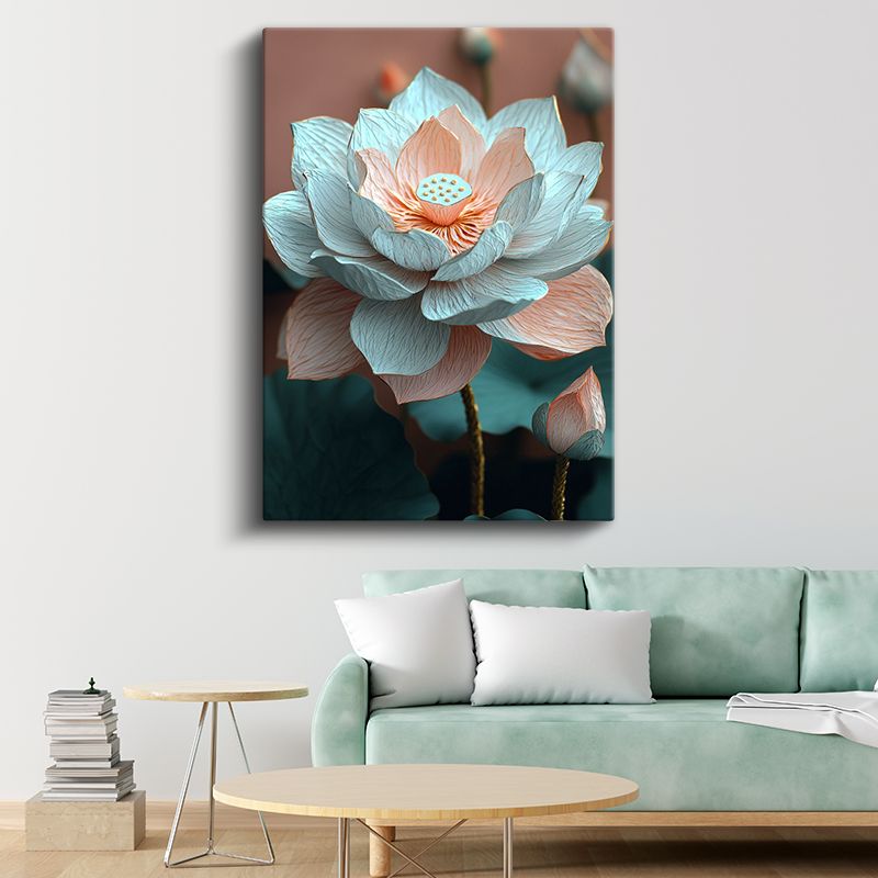 Zarif Nilüfer - Turkuaz ve Pembe Lotus Çiçeği Kanvas Tablo