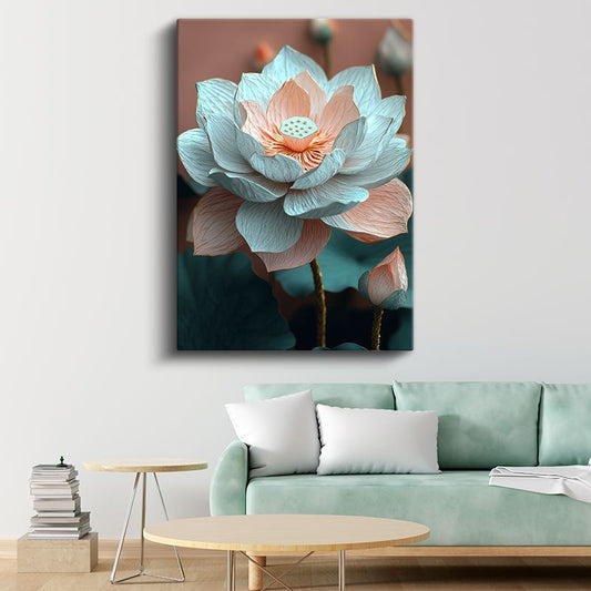 Zarif Nilüfer - Turkuaz ve Pembe Lotus Çiçeği Kanvas Tablo