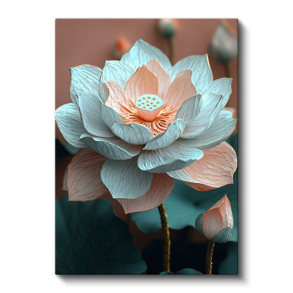 Zarif Nilüfer - Turkuaz ve Pembe Lotus Çiçeği Kanvas Tablo