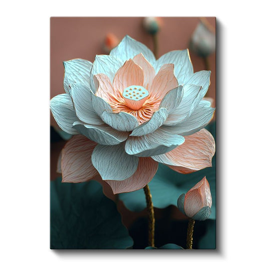 Zarif Nilüfer - Turkuaz ve Pembe Lotus Çiçeği Kanvas Tablo